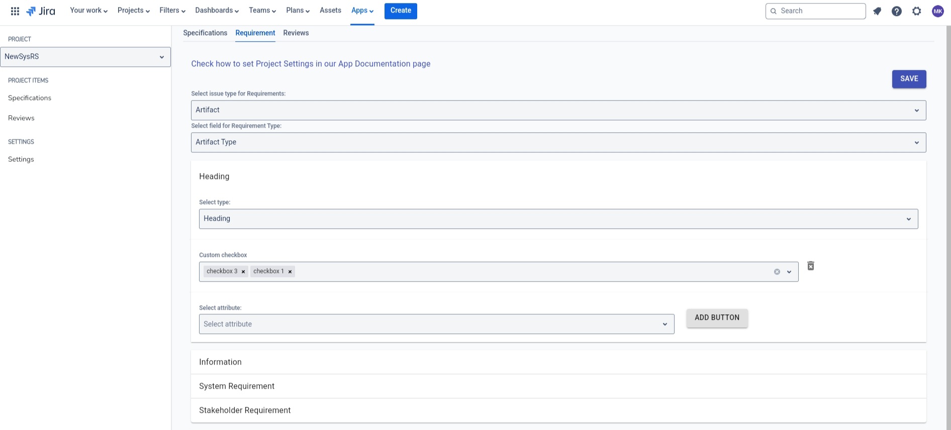 NewSysRS Project Settings