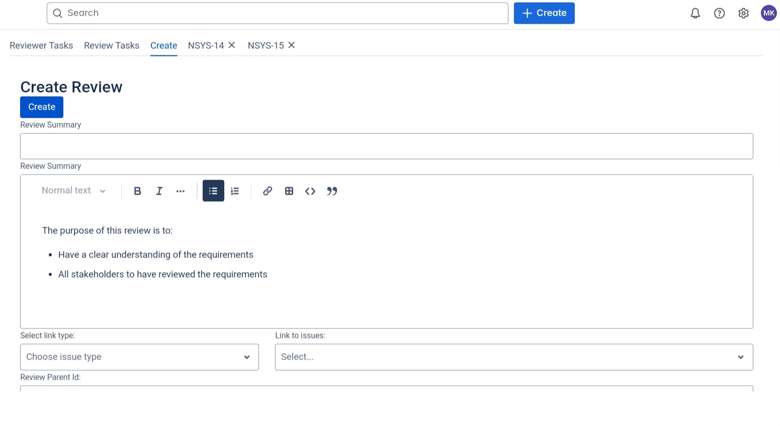 Create Review Interface